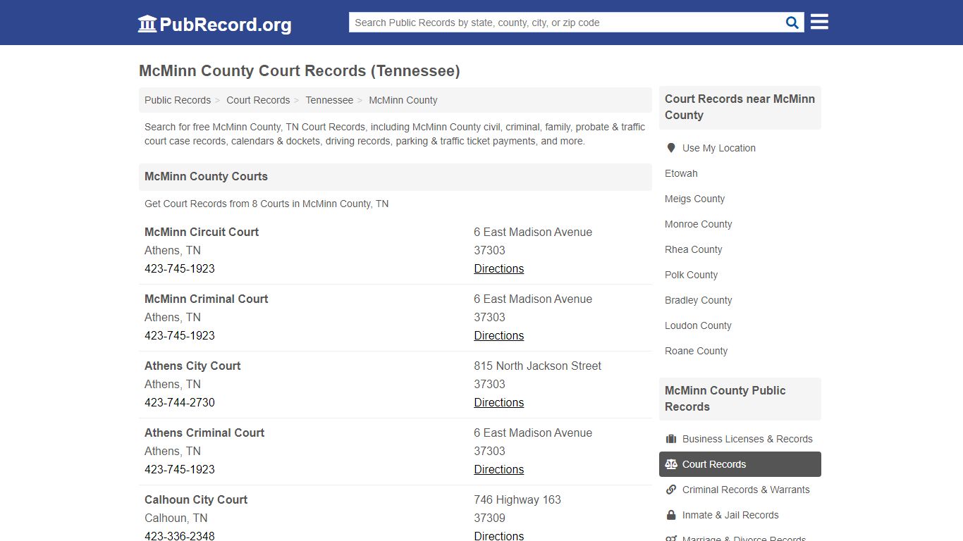 Free McMinn County Court Records (Tennessee Court Records) - PubRecord.org