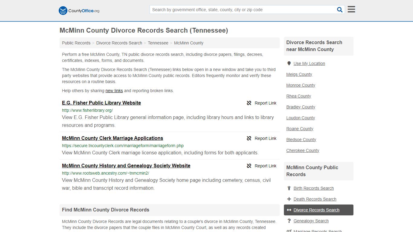 McMinn County Divorce Records Search (Tennessee)